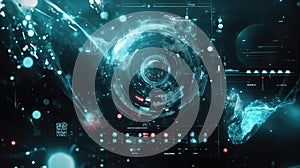 Digital data processing hud interface displaying cyber information