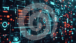 Digital data processing hud interface displaying cyber information