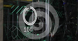 Digital data processing image over futuristic interface with world map and graphs