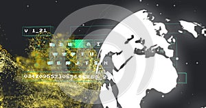Digital data processing image over globe and binary code