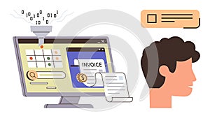 Digital Data Processing with Invoice Management and Analysis Tools Displayed on a Computer Screen