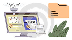 Digital Data Processing and Invoice Management on Computer Screen
