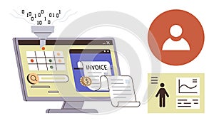 Digital Data Processing and Invoice Management on Computer Screen