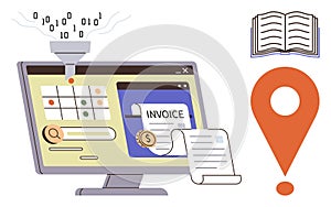 Digital Data Processing with Invoice on Screen and Financial Document Concept