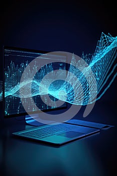 Digital data processing over computer screen, created using generative ai technology