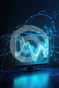 Digital data processing over computer screen, created using generative ai technology