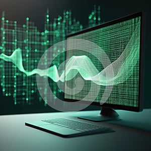 Digital data processing over computer screen, created using generative ai technology