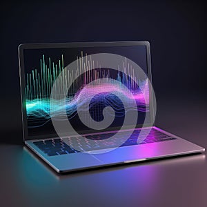 Digital data processing over laptop screen, created using generative ai technology