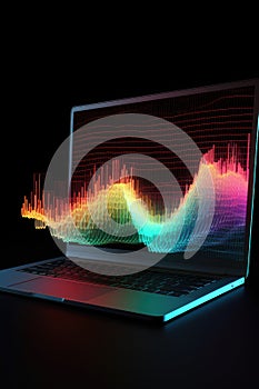 Digital data processing over laptop screen, created using generative ai technology