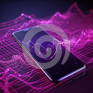 Digital data processing over smartphone screen, created using generative ai technology