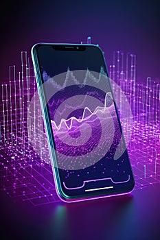 Digital data processing over smartphone screen, created using generative ai technology