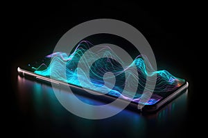 Digital data processing over smartphone screen, created using generative ai technology