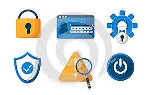 Digital data protection design element vector. Cyber security illustration set. Cloud computing network safety concept