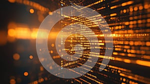 Digital data flowing with binary code and network concept