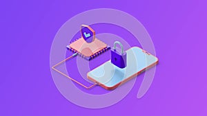Digital data secure and data security concept. 3d isometric illustration.