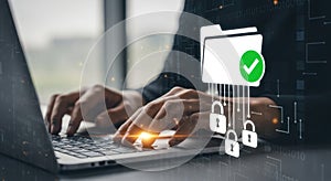 Digital data security and file protection concept with cybersecurity and encryption visuals