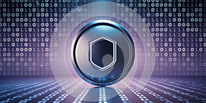 Digital Data Security Shield with Binary Code Background.