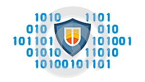 Digital Data Security Shield Binary Code Protection, vector design Generative AI