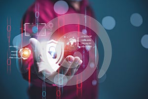 Digital data security shield protecting the network cybersecurity and data protection in a digital environment