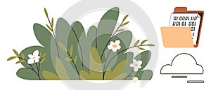 Digital Data Storage Concept with Cloud and Binary Code File by Nature Elements