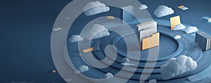 Digital data storage concept with folders and clouds on abstract background