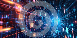 Digital Data Stream Abstract Background of Glowing Binary Code and Numbers