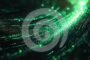 Digital Data Stream Abstract Green Binary Code Background, Matrix Style, Blurred Effect