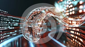 Digital Data Stream: Abstract Swirling Binary Code in Neon Hues