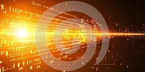Digital Data Stream. Abstract Technological Background With Glowing Lines, Triangles, Binary Code.