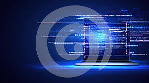 Digital Data Stream: Abstract Visualization of Code on Laptop Screen