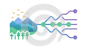 Digital Data Stream Analytics: Information Flow Network Connectivity, vector design Generative AI