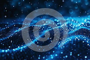 Digital data stream background with binary code, dark blue and white colors