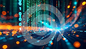 Digital Data Stream: Binary Code and Abstract Technology