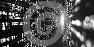 Digital Data Stream with Binary Code in Futuristic Background