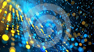 Digital data stream with binary code and glowing light effects
