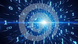 Digital Data Stream Binary Code Tunnel with Bright Light