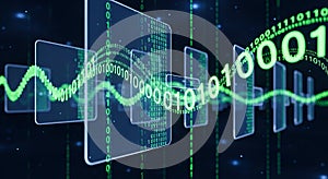 Digital Data Stream Binary Code, Waveform, and Abstract Tech Background