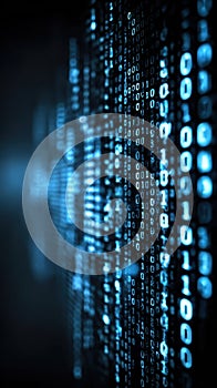 Digital Data Stream Blue Binary Code Flowing