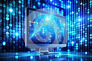 Digital Data Stream on Computer Screen with Abstract Blur