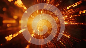 Digital data stream exploding from glowing core