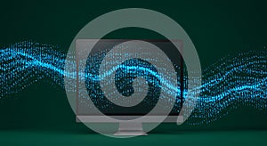 Digital Data Stream Flow on Computer Screen with Blue Binary Code Abstract Technology