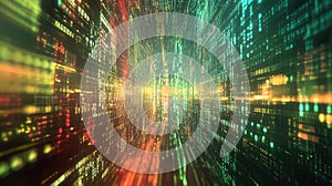 Digital data stream flowing through abstract cyberspace network