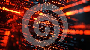 Digital data stream flowing through abstract futuristic network grid