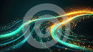 Digital data stream flowing through abstract network lines