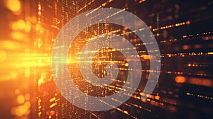 Digital data stream flowing through abstract network matrix