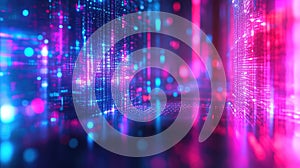 Digital data stream flowing through abstract network matrix