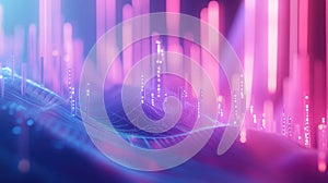 Digital data stream flowing through abstract network waves