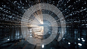 Digital data stream flowing through abstract tunnel