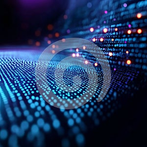 Digital Data Stream, Flowing Binary Code Lines With Shining Particles, Technology Background