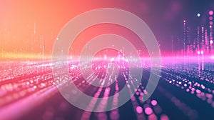 Digital data stream flowing in bright technology network